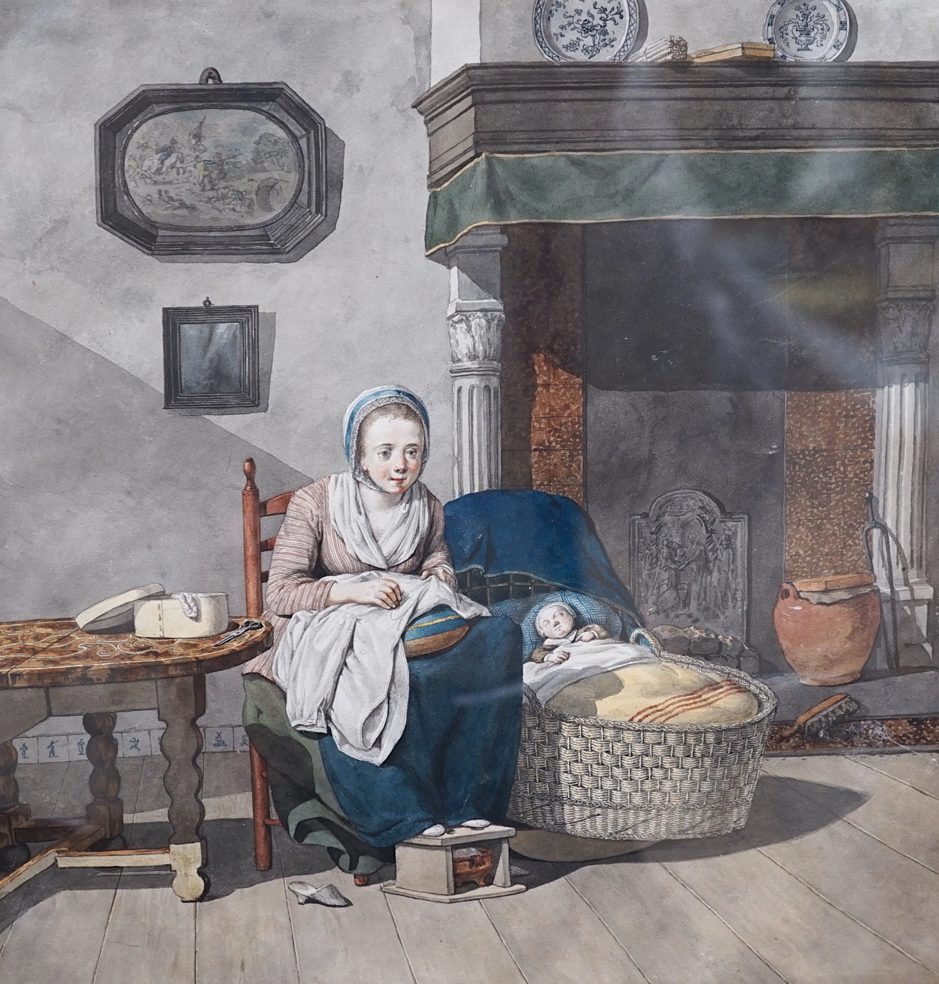 Johannes Huibert Prins (Dutch, 1757-1806), 'The Young Mother', ink and watercolour, 24 x 23cm
